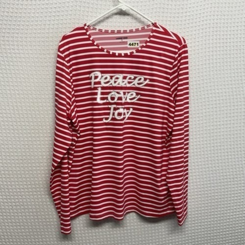NWOT Lands' End UPF 50+ White/Red Striped Logo Long Slv T-Shirt Women XL Vietnam
